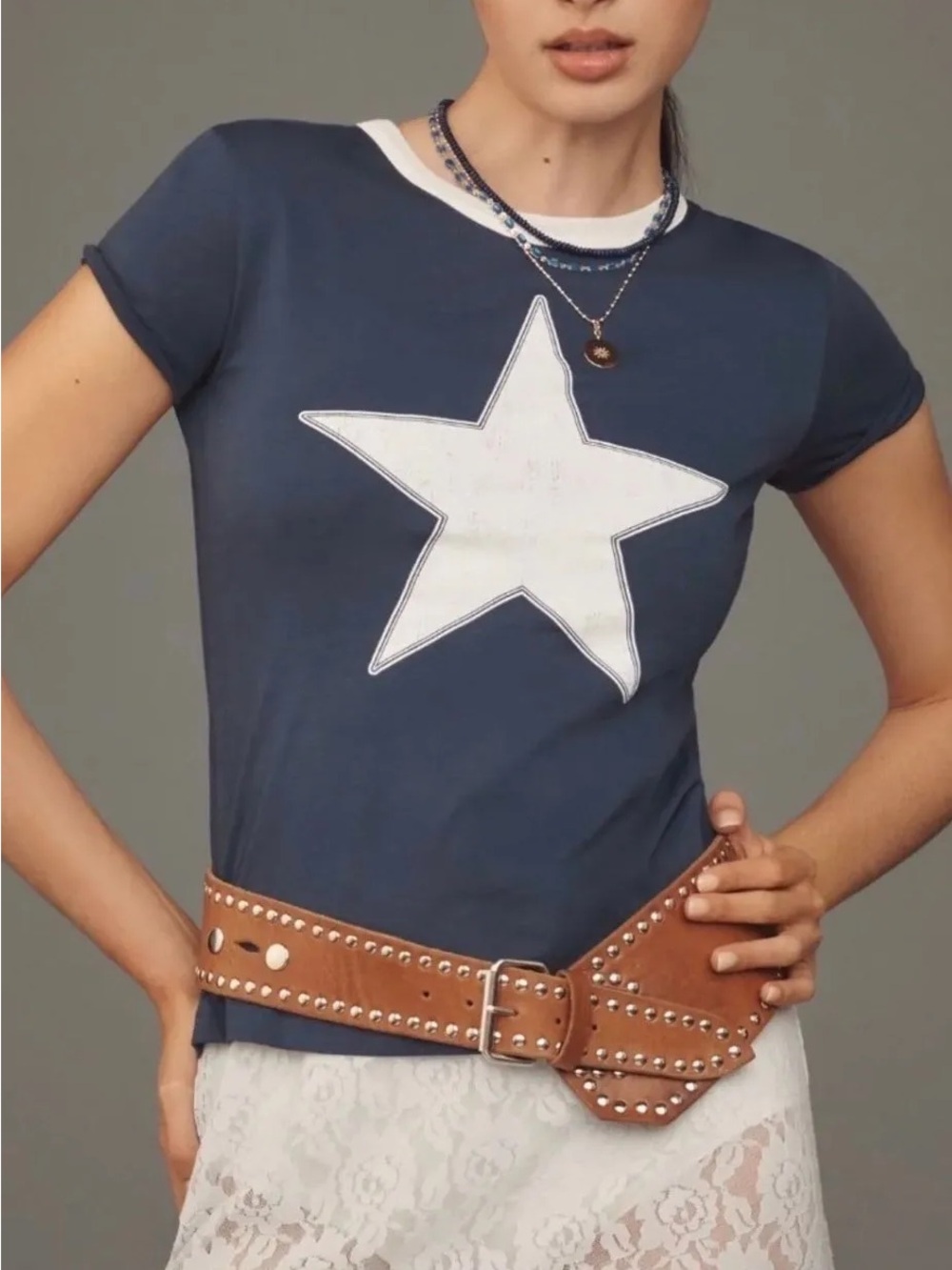 Anthropologie Navy Short-Sleeve Tee with White Star